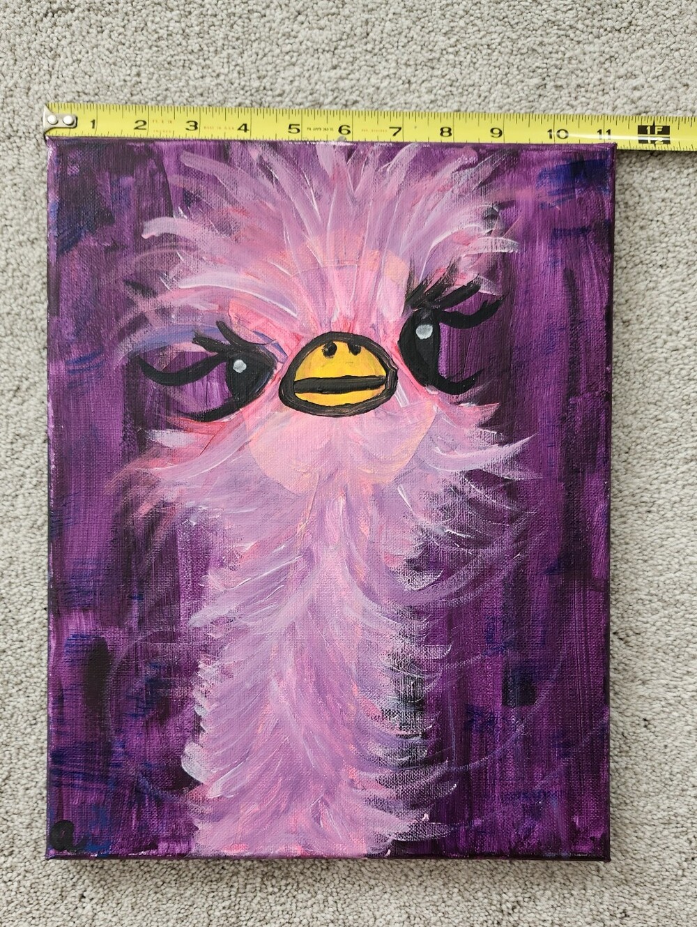 Pink Feathered Ostrich Portrait Canvas - Unbranded